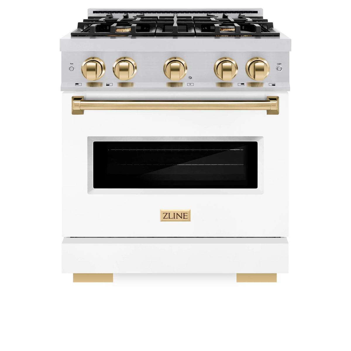 ZLINE - Autograph Edition 30 in. 4.2 cu. ft. Classic Gas Range with 4 Burner Cooktop and Convection Gas Oven in Stainless Steel with White Matte Door and Polished Gold Accents