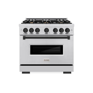 ZLINE - Autograph Edition 36 in. 5.2 cu. ft. Classic Gas Range with 6 Burner Cooktop and Convection Gas Oven in Stainless Steel and Matte Black Accents
