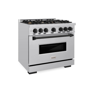 ZLINE - Autograph Edition 36 in. 5.2 cu. ft. Classic Gas Range with 6 Burner Cooktop and Convection Gas Oven in Stainless Steel and Matte Black Accents