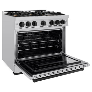 ZLINE - Autograph Edition 36 in. 5.2 cu. ft. Classic Gas Range with 6 Burner Cooktop and Convection Gas Oven in Stainless Steel and Matte Black Accents
