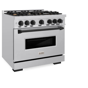 ZLINE - Autograph Edition 36 in. 5.2 cu. ft. Classic Gas Range with 6 Burner Cooktop and Convection Gas Oven in Stainless Steel and Matte Black Accents