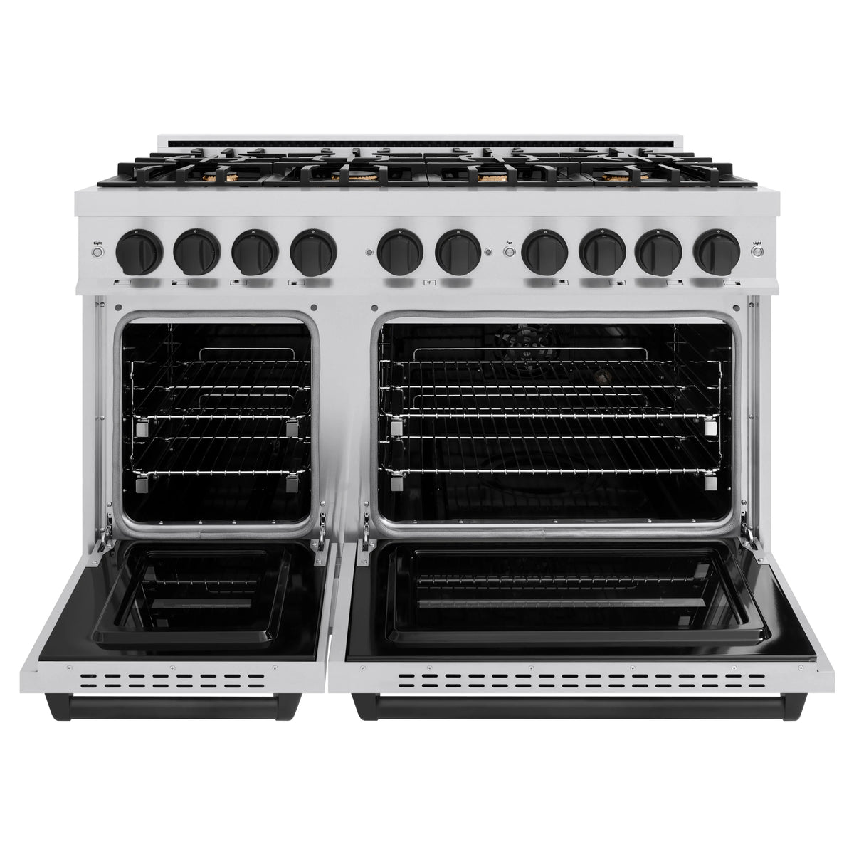 ZLINE - Autograph Edition 48 in. 6.7 cu. ft. Classic Double Oven Gas Range with 8 Burner Cooktop in Stainless Steel and Matte Black Accents