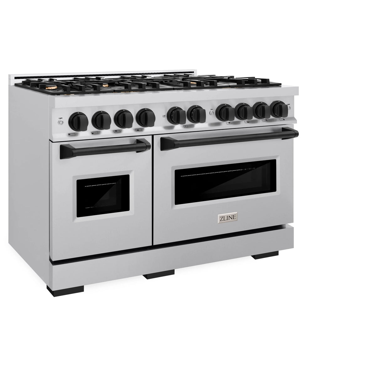 ZLINE - Autograph Edition 48 in. 6.7 cu. ft. Classic Double Oven Gas Range with 8 Burner Cooktop in Stainless Steel and Matte Black Accents