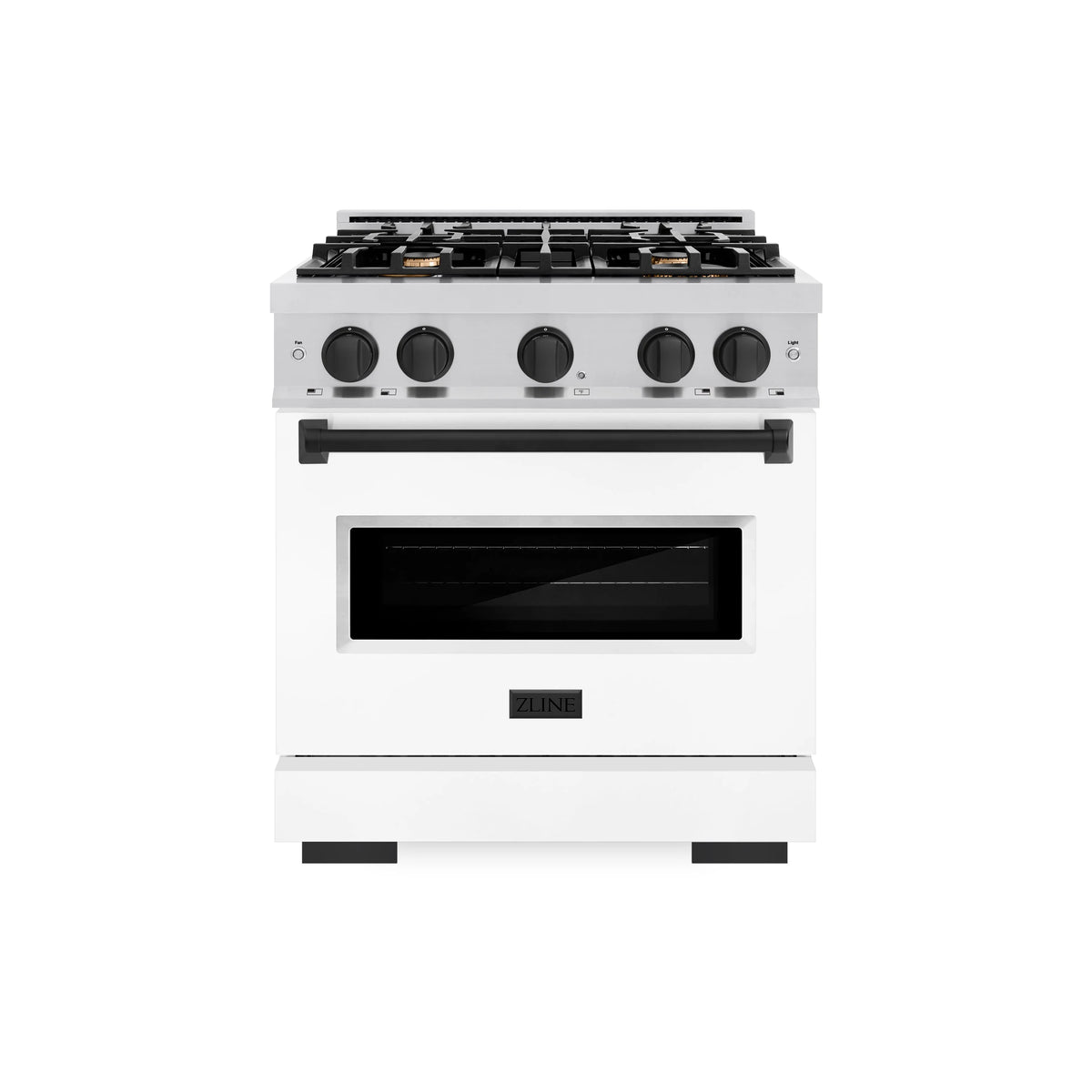 ZLINE - Autograph Edition 30 in. 4.2 cu. ft. Classic Gas Range with 4 Burner Cooktop and Convection Gas Oven in Stainless Steel with White Matte Door and Matte Black Accents