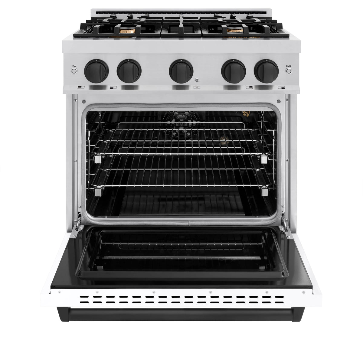 ZLINE - Autograph Edition 30 in. 4.2 cu. ft. Classic Gas Range with 4 Burner Cooktop and Convection Gas Oven in Stainless Steel with White Matte Door and Matte Black Accents