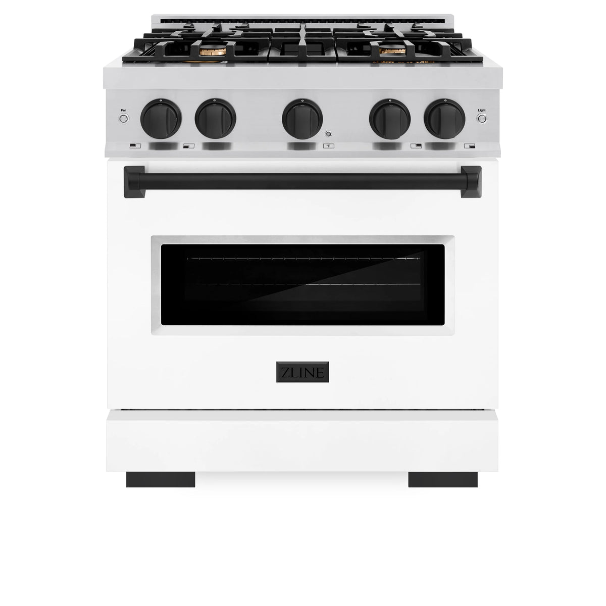 ZLINE - Autograph Edition 30 in. 4.2 cu. ft. Classic Gas Range with 4 Burner Cooktop and Convection Gas Oven in Stainless Steel with White Matte Door and Matte Black Accents