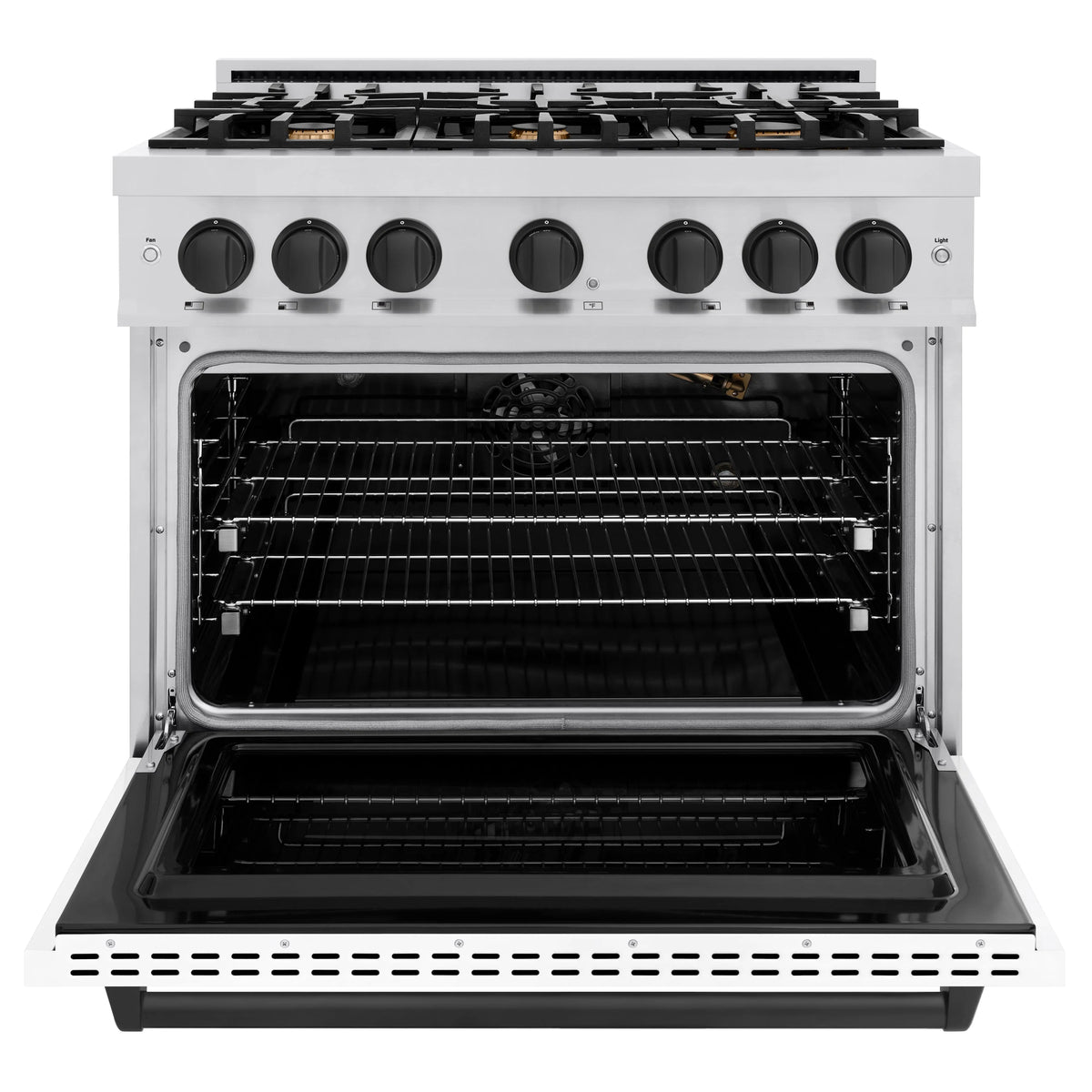 ZLINE - Autograph Edition 36 in. 5.2 cu. ft. Classic Gas Range with 6 Burner Cooktop and Convection Gas Oven in Stainless Steel with White Matte Door and Matte Black Accents