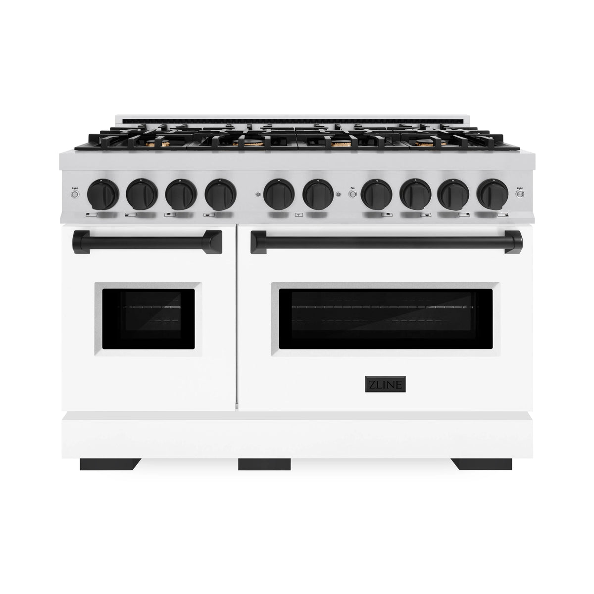 ZLINE - Autograph Edition 48 in. 6.7 cu. ft. Classic Double Oven Gas Range with 8 Burner Cooktop in Stainless Steel with White Matte Doors and Matte Black Accents