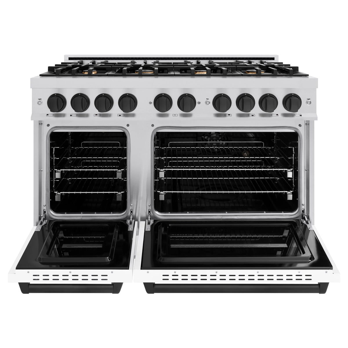 ZLINE - Autograph Edition 48 in. 6.7 cu. ft. Classic Double Oven Gas Range with 8 Burner Cooktop in Stainless Steel with White Matte Doors and Matte Black Accents