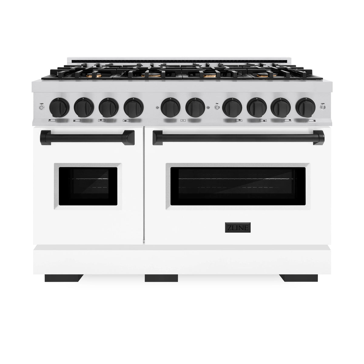 ZLINE - Autograph Edition 48 in. 6.7 cu. ft. Classic Double Oven Gas Range with 8 Burner Cooktop in Stainless Steel with White Matte Doors and Matte Black Accents