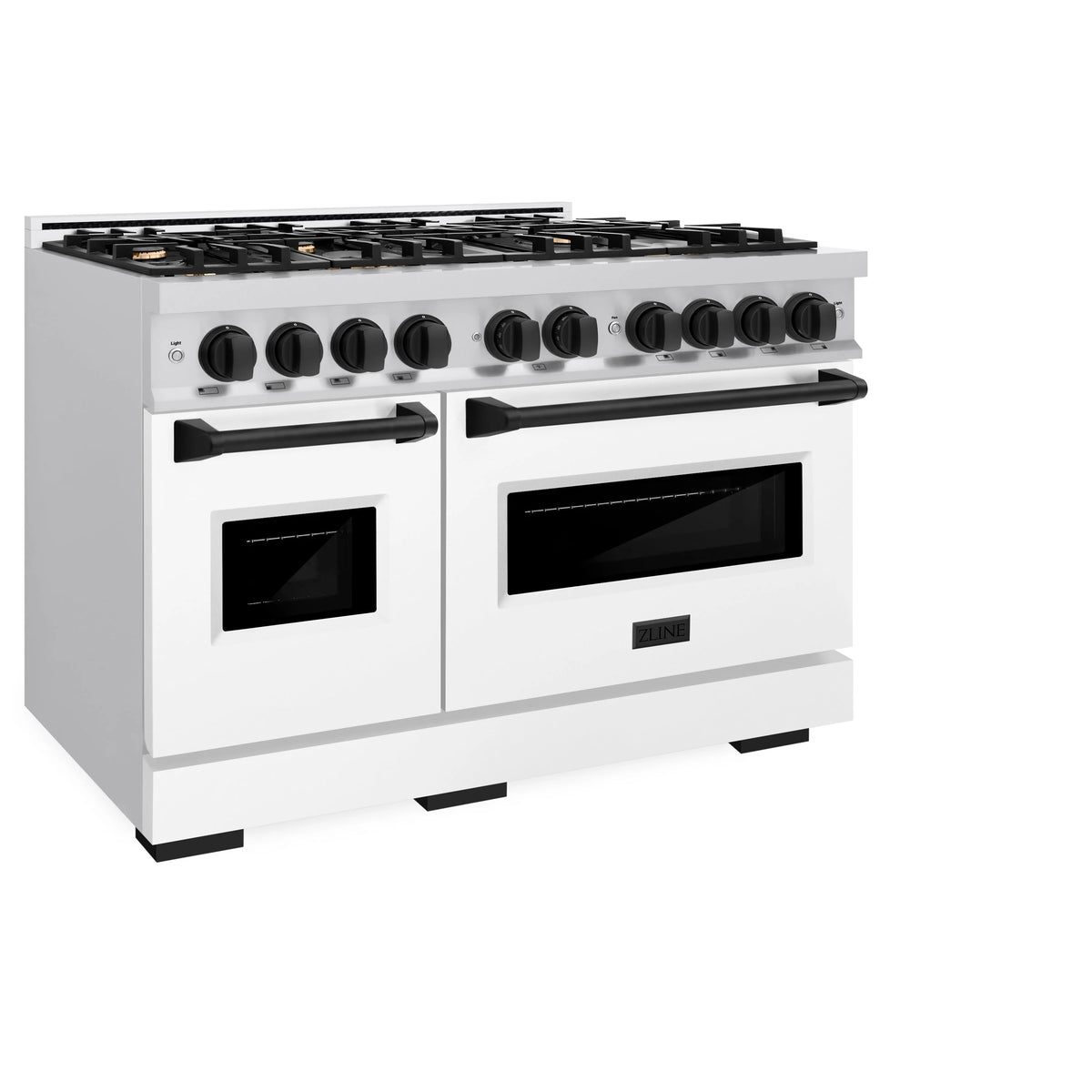 ZLINE - Autograph Edition 48 in. 6.7 cu. ft. Classic Double Oven Gas Range with 8 Burner Cooktop in Stainless Steel with White Matte Doors and Matte Black Accents