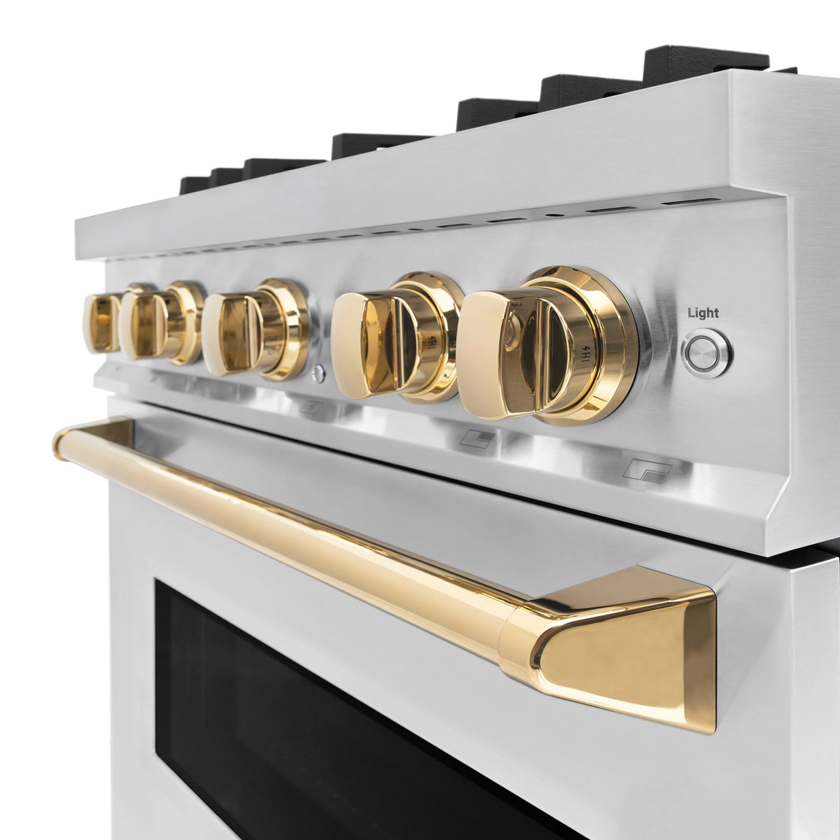 ZLINE - Autograph Edition 30 in. 4.2 cu. ft. Classic Gas Range with 4 Burner Cooktop and Convection Gas Oven in Stainless Steel and Polished Gold Accents