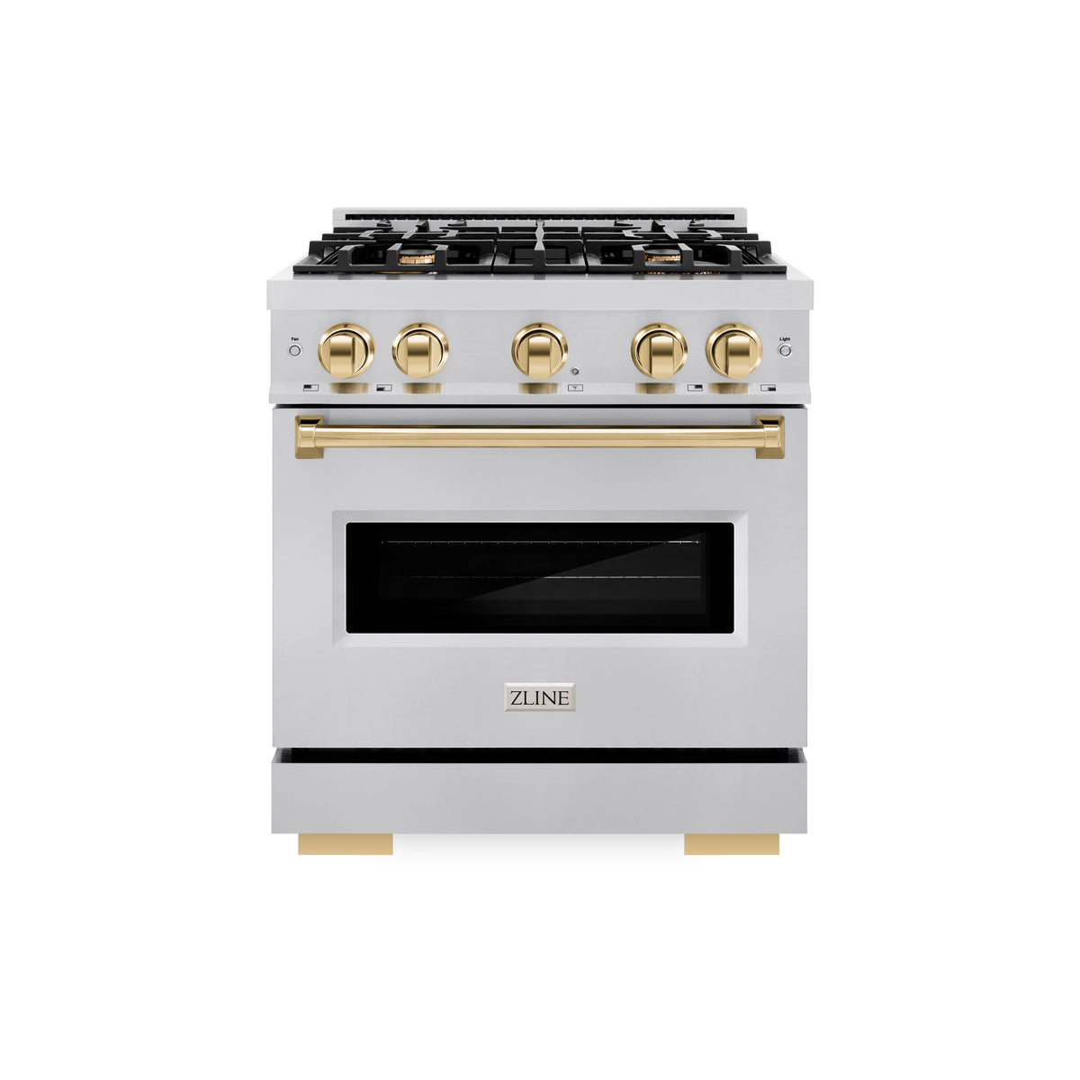 ZLINE - Autograph Edition 30 in. 4.2 cu. ft. Classic Gas Range with 4 Burner Cooktop and Convection Gas Oven in Stainless Steel and Polished Gold Accents