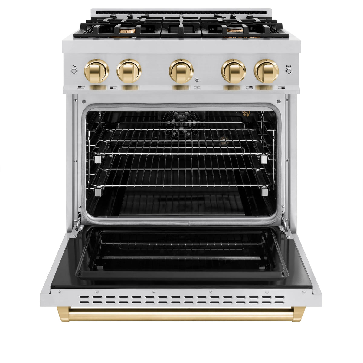 ZLINE - Autograph Edition 30 in. 4.2 cu. ft. Classic Gas Range with 4 Burner Cooktop and Convection Gas Oven in Stainless Steel and Polished Gold Accents
