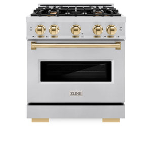 ZLINE - Autograph Edition 30 in. 4.2 cu. ft. Classic Gas Range with 4 Burner Cooktop and Convection Gas Oven in Stainless Steel and Polished Gold Accents