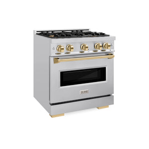 ZLINE - Autograph Edition 30 in. 4.2 cu. ft. Classic Gas Range with 4 Burner Cooktop and Convection Gas Oven in Stainless Steel and Polished Gold Accents