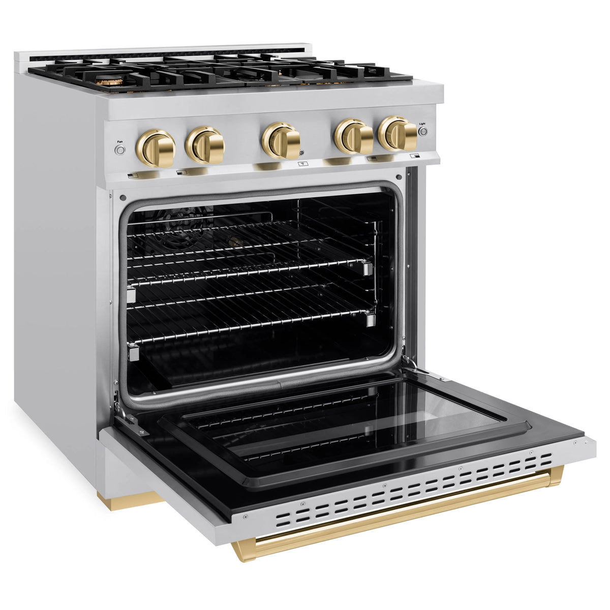 ZLINE - Autograph Edition 30 in. 4.2 cu. ft. Classic Gas Range with 4 Burner Cooktop and Convection Gas Oven in Stainless Steel and Polished Gold Accents