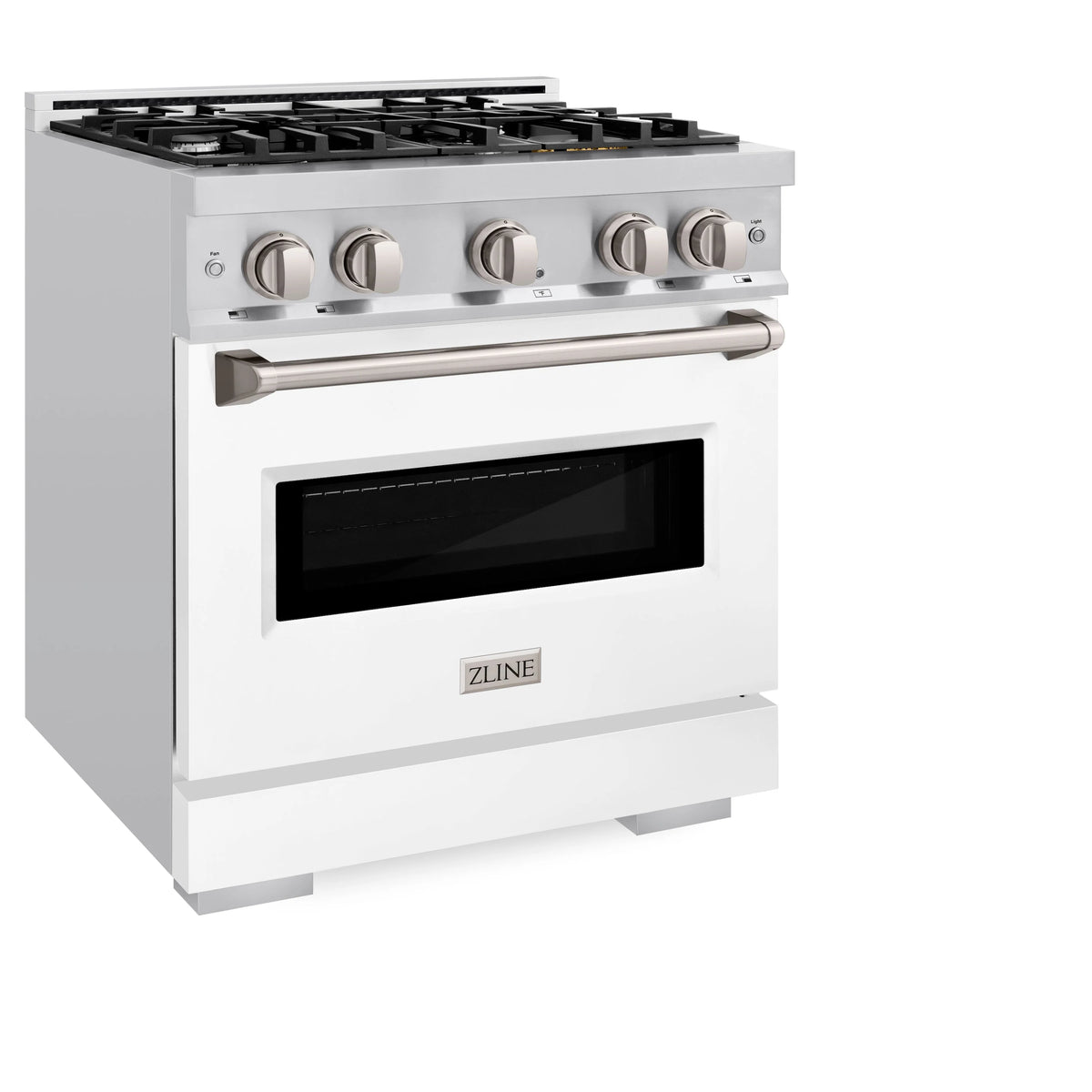 ZLINE - 30 in. 4.2 cu. ft. Classic Dual Fuel Range with 4 Burner Gas Cooktop and Electric Convection Oven in Stainless Steel with White Matte Door