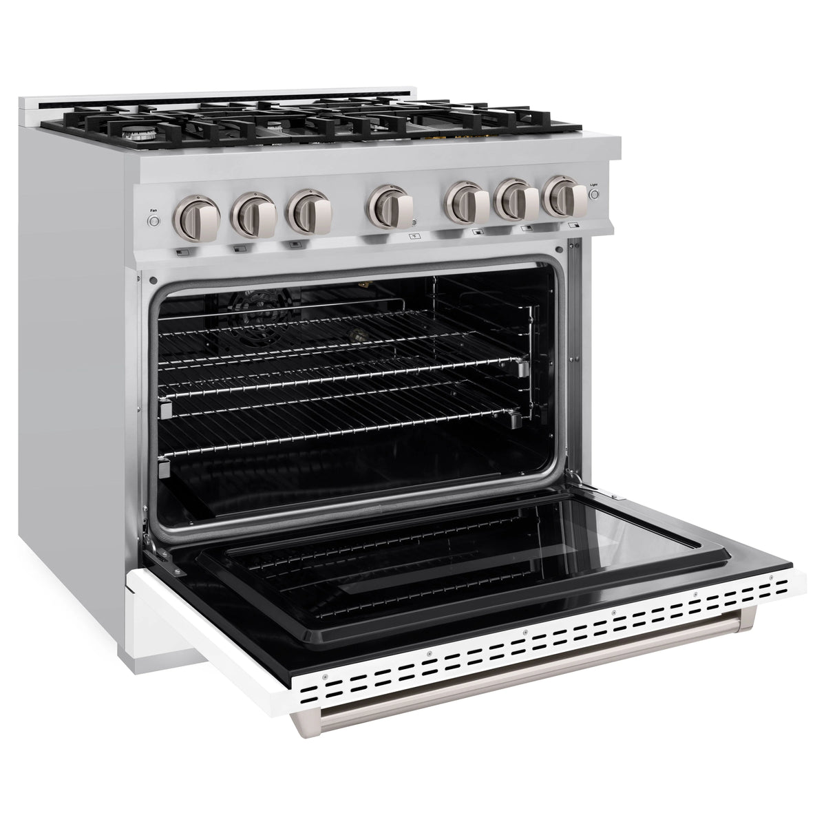 ZLINE - 36 in. 5.2 cu. ft. Classic Gas Range with 6 Burner Cooktop and Convection Gas Oven in Stainless Steel with White Matte Door