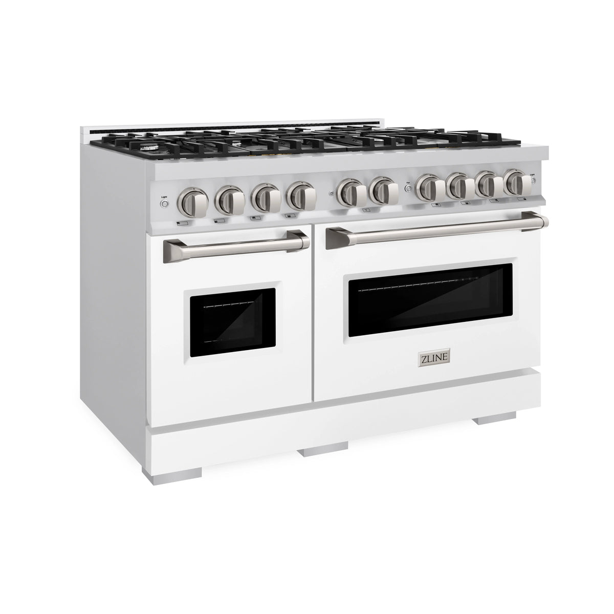 ZLINE - 48 in. 6.7 cu. ft. Classic Double Oven Gas Range with 8 Burner Cooktop in Stainless Steel with White Matte Doors