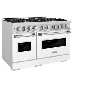 ZLINE - 48 in. 6.7 cu. ft. Classic Double Oven Gas Range with 8 Burner Cooktop in Stainless Steel with White Matte Doors
