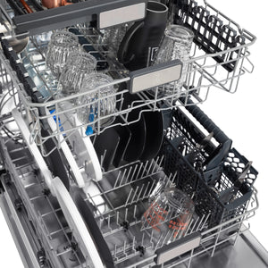 ZLINE Autograph Edition 24" 3rd Rack Top Touch Control Tall Tub Dishwasher in Stainless Steel with Champagne Bronze Handle, 45dBa (DWMTZ-304-24-CB)