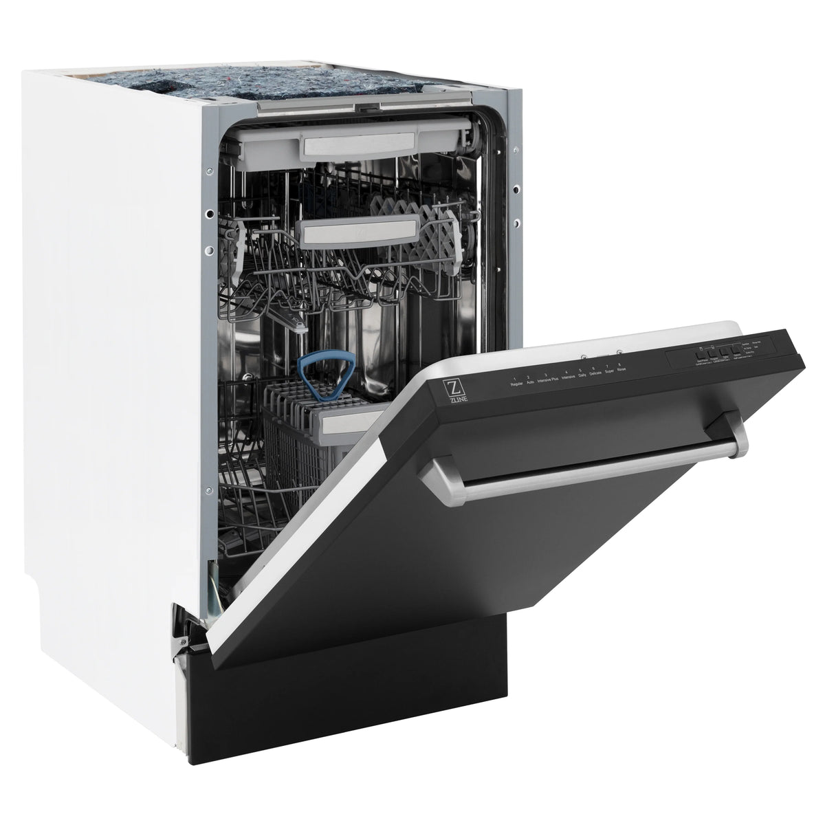 ZLINE 18&quot; Tallac Series 3rd Rack Top Control Dishwasher in Black Matte with Stainless Steel Tub, 51dBa (DWV-BLM-18)