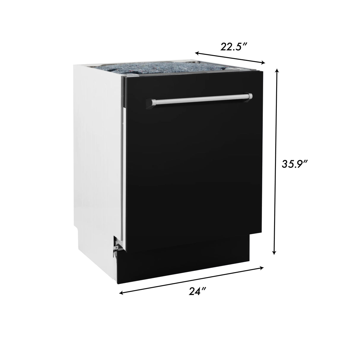 ZLINE 24&quot; Tallac Series 3rd Rack Tall Tub Dishwasher in Black Matte with Stainless Steel Tub, 51dBa (DWV-BLM-24)