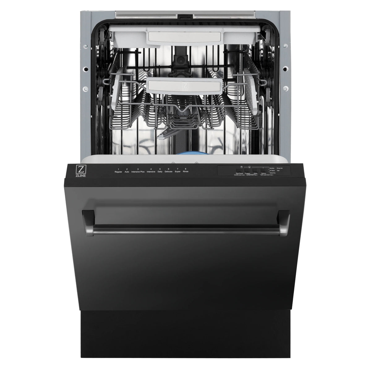 ZLINE 18&quot; Tallac Series 3rd Rack Top Control Dishwasher in Black Stainless Steel with Stainless Steel Tub, 51dBa (DWV-BS-18)