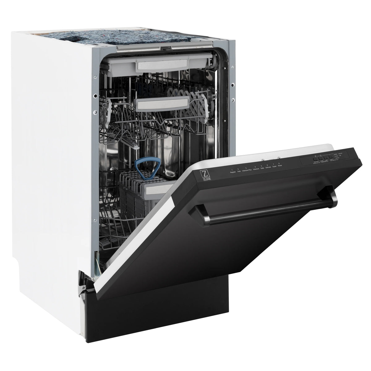 ZLINE 18&quot; Tallac Series 3rd Rack Top Control Dishwasher in Black Stainless Steel with Stainless Steel Tub, 51dBa (DWV-BS-18)