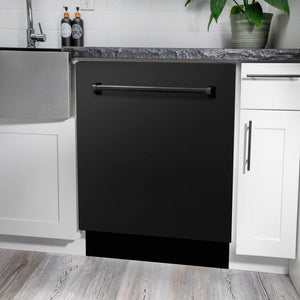 ZLINE - Kitchen Package with Black Stainless Steel Refrigeration, 36" Dual Fuel Range, 36" Range Hood, Microwave Drawer, and 24" Tall Tub Dishwasher