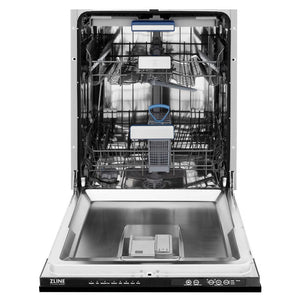 ZLINE - Kitchen Package with Black Stainless Steel Refrigeration, 36" Dual Fuel Range, 36" Range Hood, Microwave Drawer, and 24" Tall Tub Dishwasher