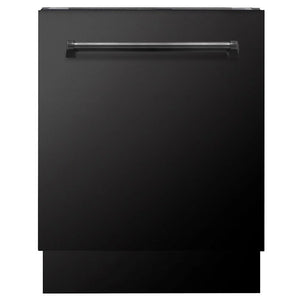 ZLINE - Kitchen Package with Black Stainless Steel Refrigeration, 36" Dual Fuel Range, 36" Range Hood, Microwave Drawer, and 24" Tall Tub Dishwasher