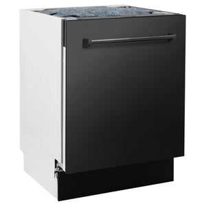 ZLINE - Kitchen Package with Black Stainless Steel Refrigeration, 36" Dual Fuel Range, 36" Range Hood, Microwave Drawer, and 24" Tall Tub Dishwasher