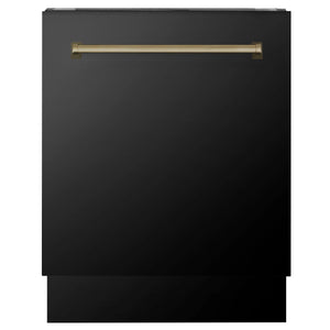 ZLINE - 48" Autograph Edition Kitchen Package with Black Stainless Steel Dual Fuel Range, Range Hood and Dishwasher with Champagne Bronze Accents