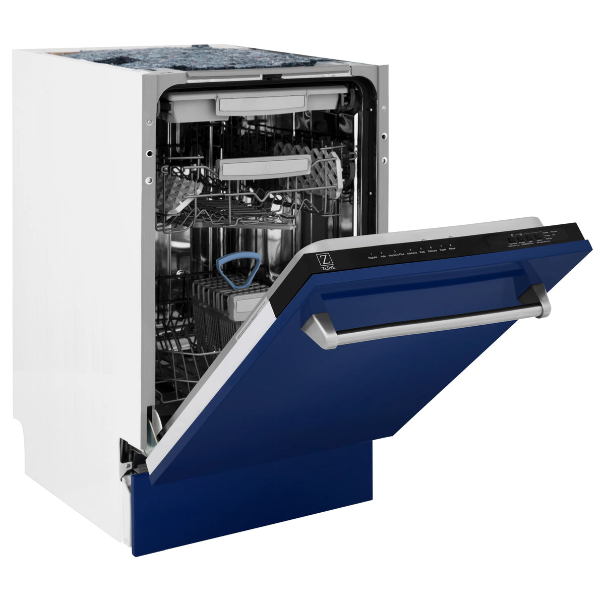 ZLINE 18&quot; Tallac Series 3rd Rack Top Control Dishwasher in Blue Gloss with Stainless Steel Tub, 51dBa (DWV-BG-18)
