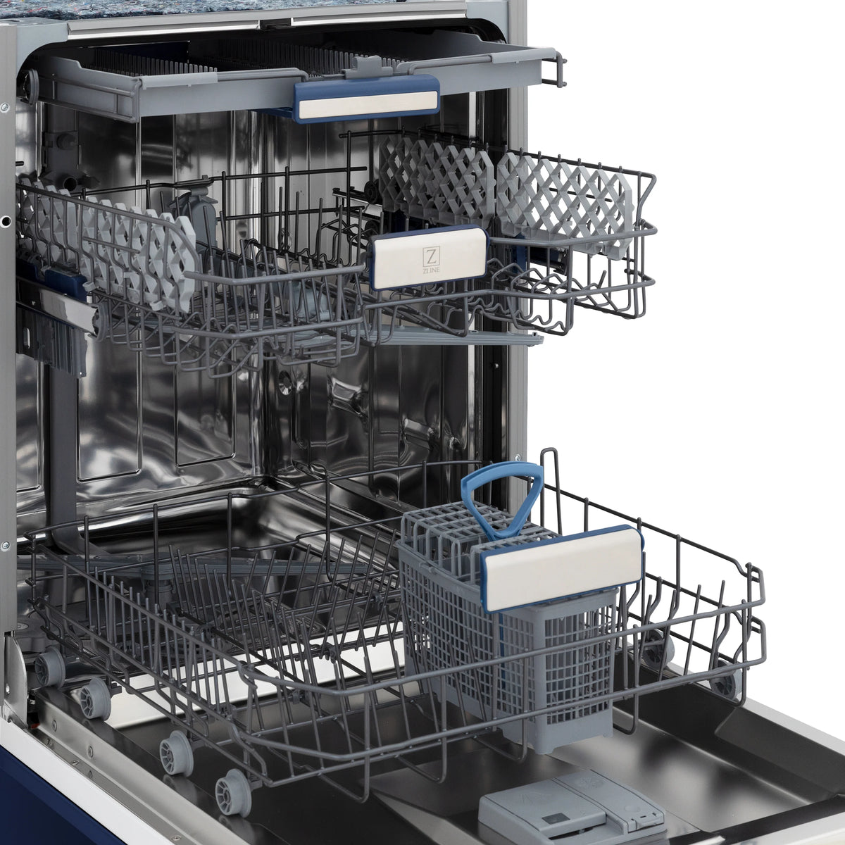 ZLINE 24&quot; Tallac Series 3rd Rack Tall Tub Dishwasher in Blue Gloss with Stainless Steel Tub, 51dBa (DWV-BG-24)