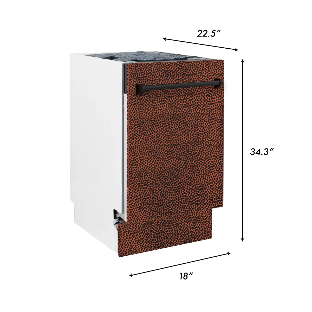 ZLINE 18&quot; Tallac Series 3rd Rack Top Control Dishwasher in Hand Hammered Copper with Stainless Steel Tub, 51dBa (DWV-HH-18)