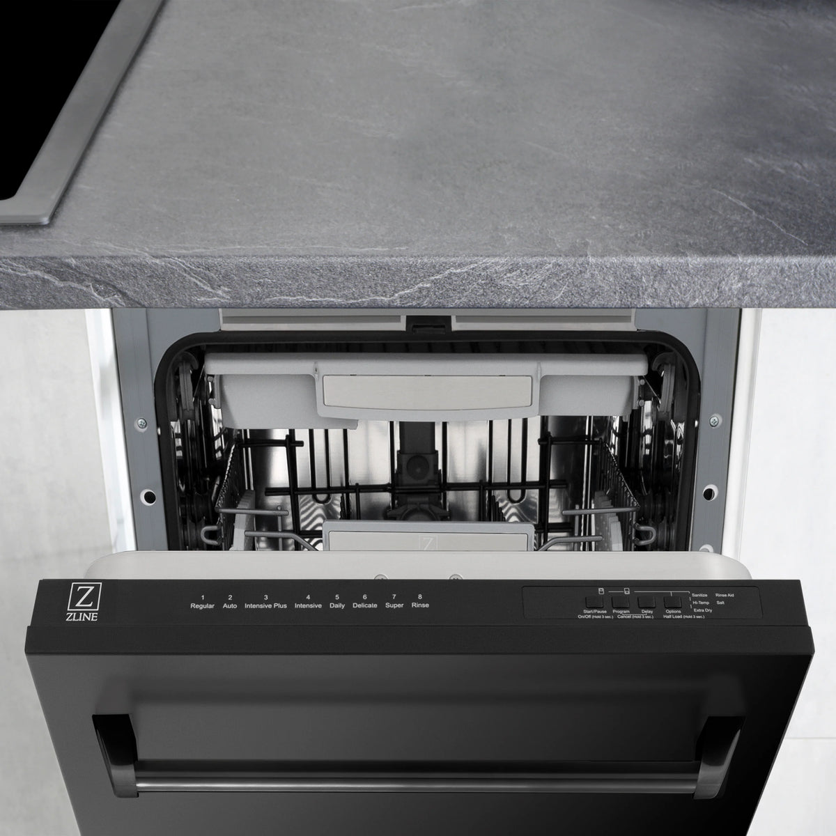 ZLINE 18&quot; Tallac Series 3rd Rack Top Control Dishwasher in Black Stainless Steel with Stainless Steel Tub, 51dBa (DWV-BS-18)