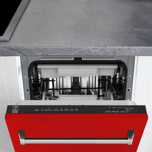 ZLINE 18" Tallac Series 3rd Rack Top Control Dishwasher in Red Matte with Stainless Steel Tub, 51dBa (DWV-RM-18)