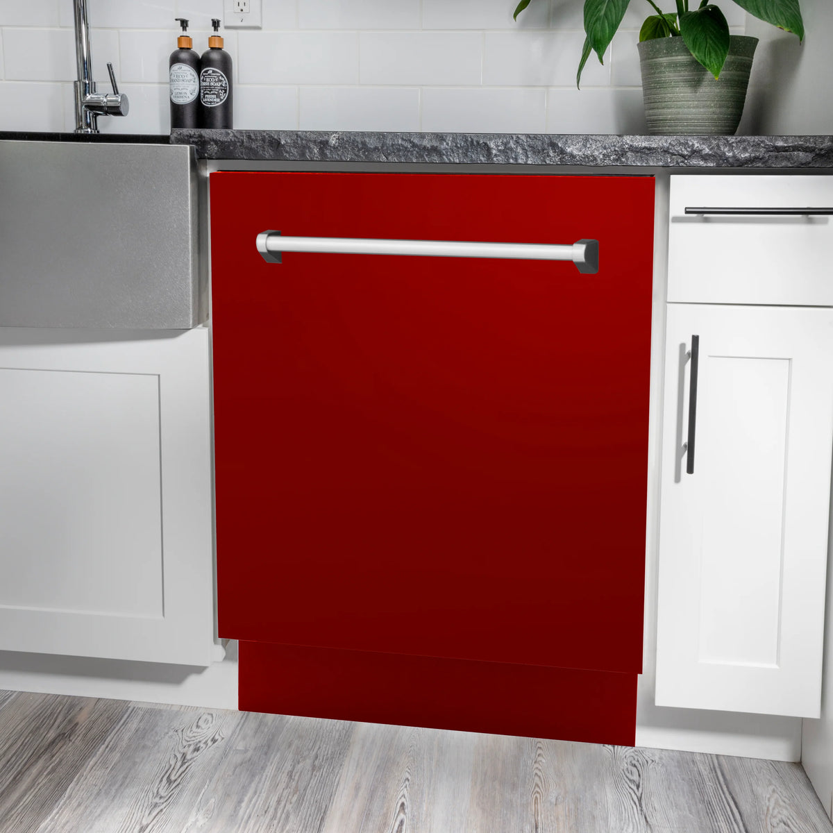 ZLINE 24&quot; Tallac Series 3rd Rack Tall Tub Dishwasher in Red Gloss with Stainless Steel Tub, 51dBa (DWV-RG-24)