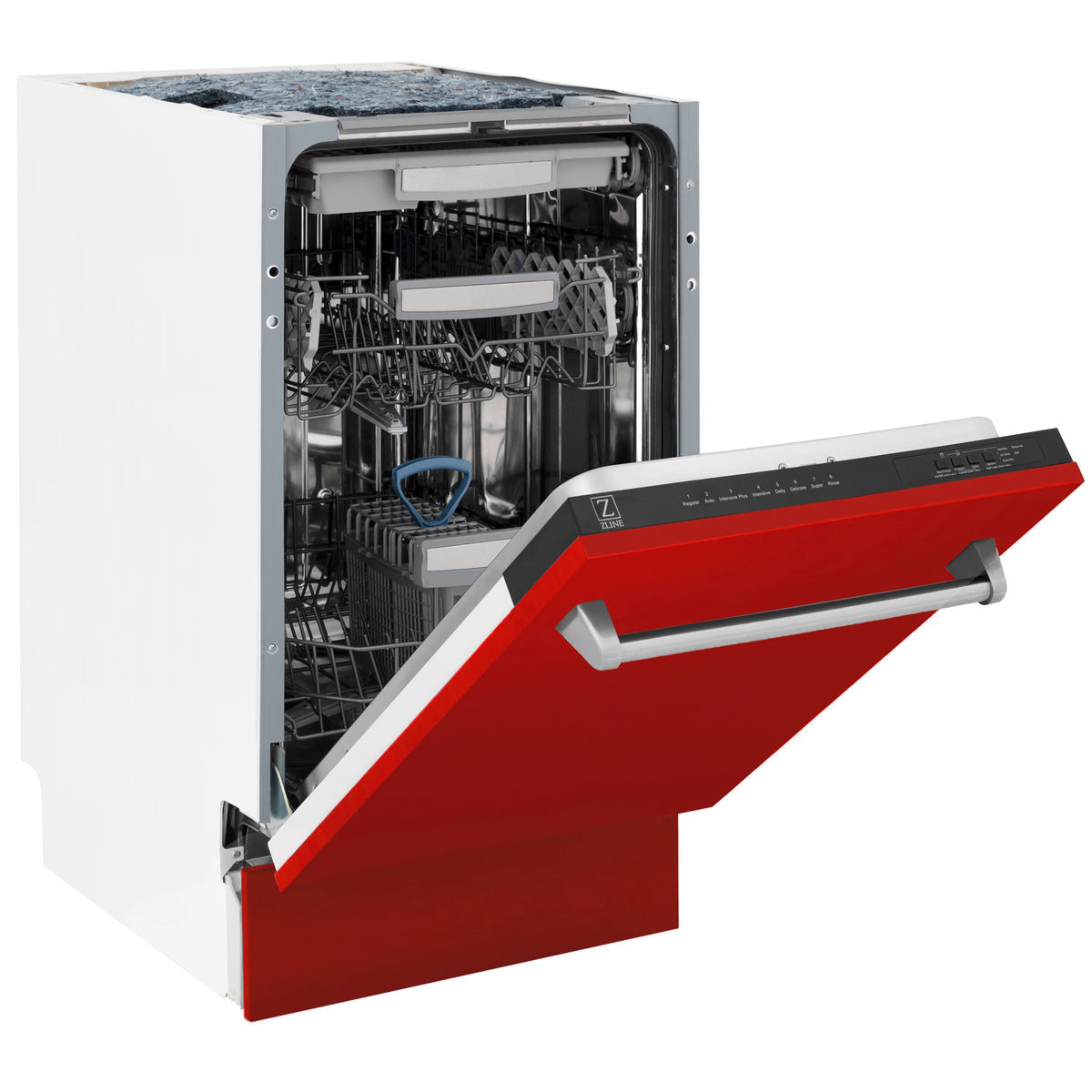 ZLINE 18&quot; Tallac Series 3rd Rack Top Control Dishwasher in Red Matte with Stainless Steel Tub, 51dBa (DWV-RM-18)