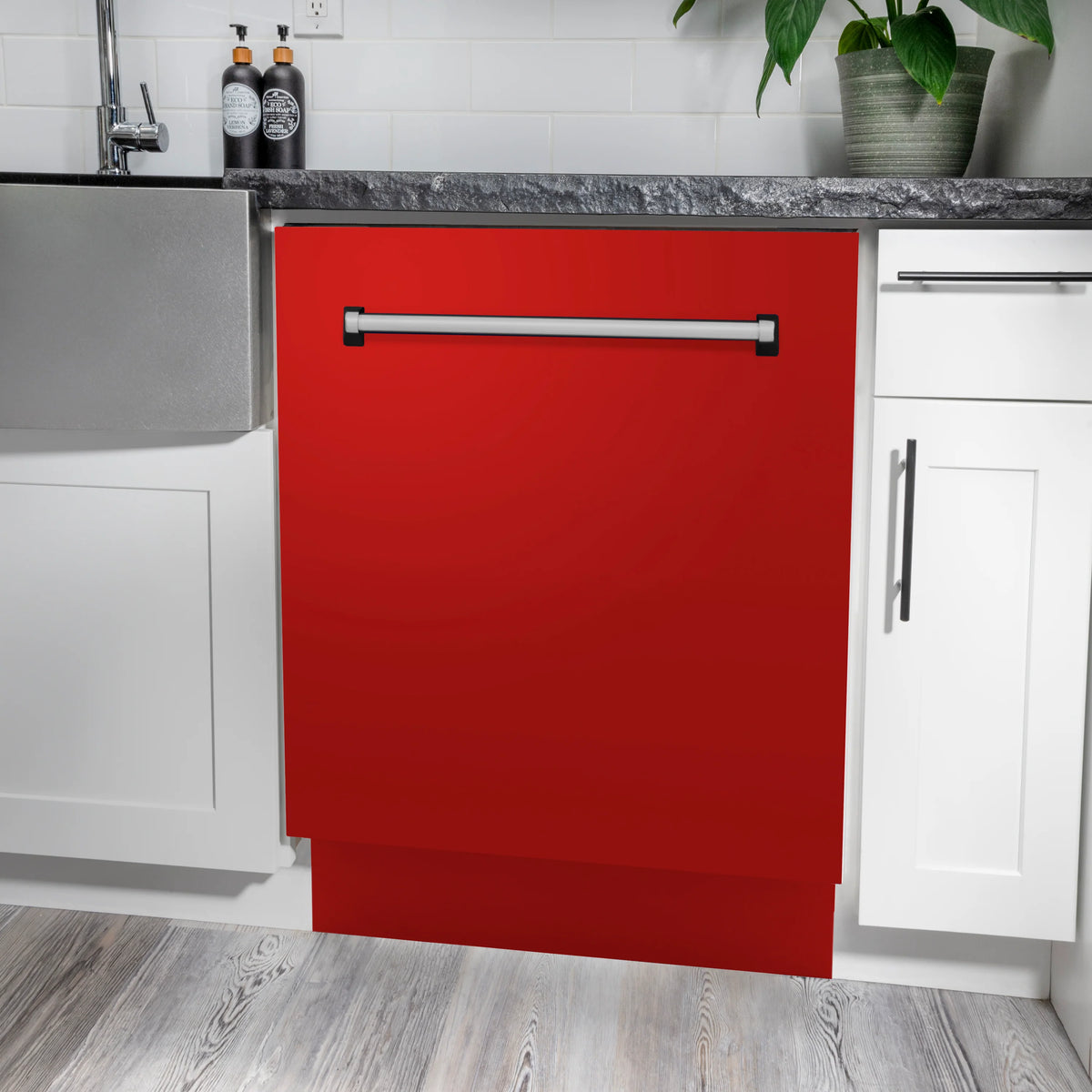 ZLINE 24&quot; Tallac Series 3rd Rack Tall Tub Dishwasher in Red Matte with Stainless Steel Tub, 51dBa (DWV-RM-24)
