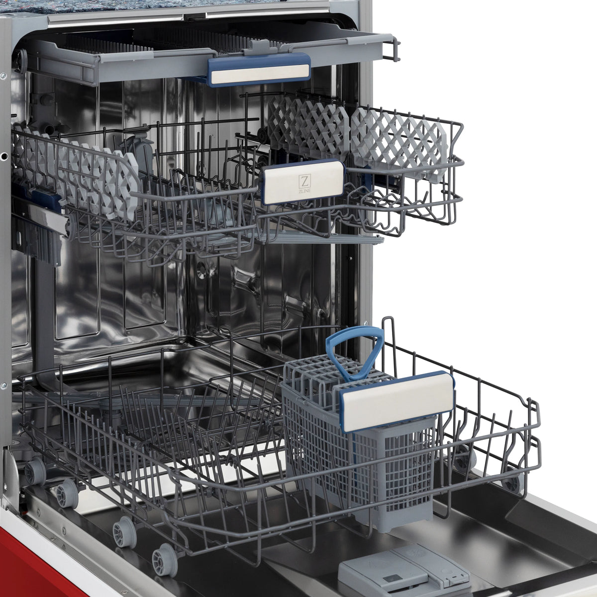 ZLINE 24&quot; Tallac Series 3rd Rack Tall Tub Dishwasher in Red Matte with Stainless Steel Tub, 51dBa (DWV-RM-24)
