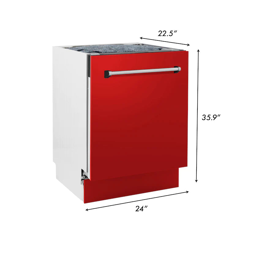 ZLINE 24&quot; Tallac Series 3rd Rack Tall Tub Dishwasher in Red Matte with Stainless Steel Tub, 51dBa (DWV-RM-24)