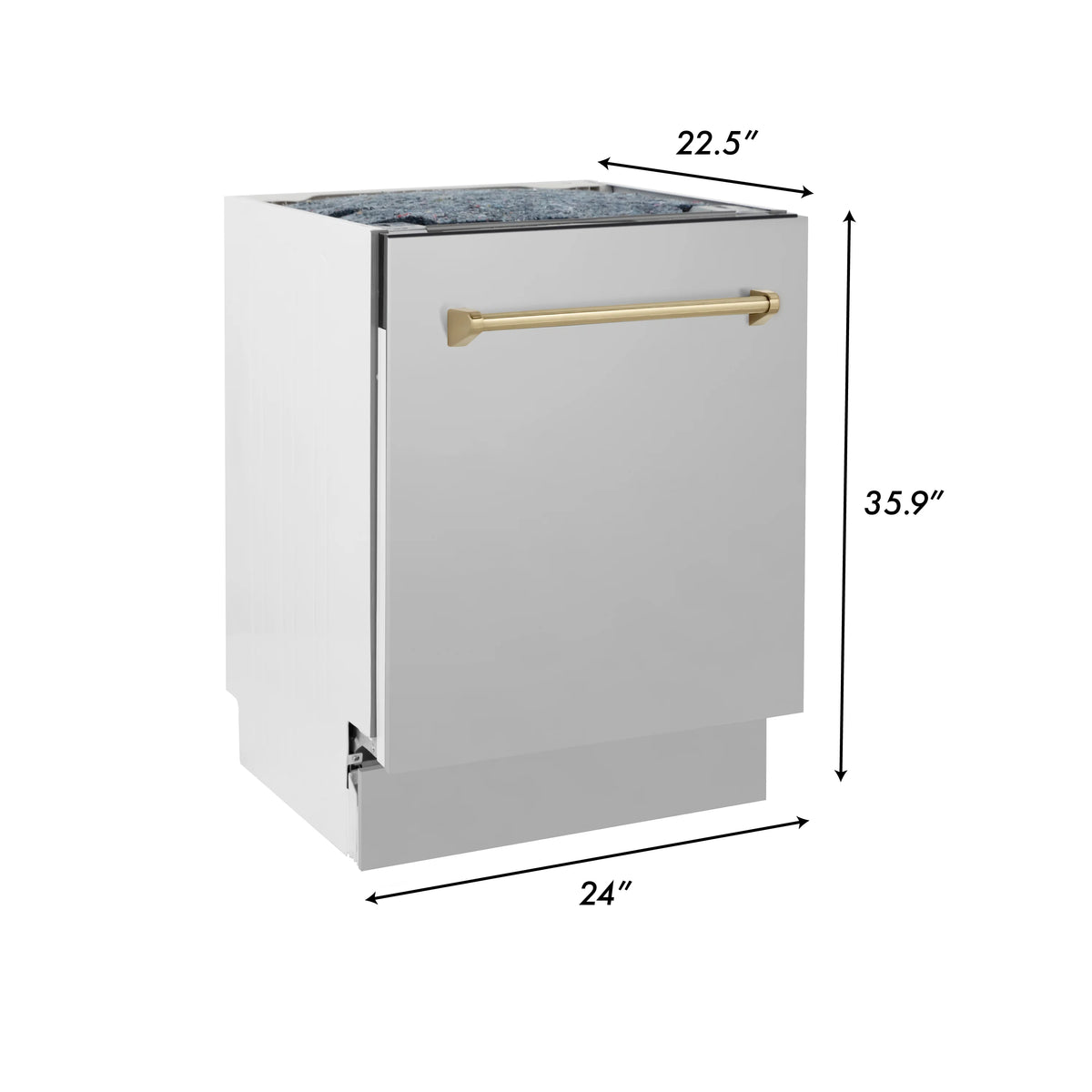 ZLINE - Autograph Edition 24&quot; 3rd Rack Top Control Tall Tub Dishwasher in Stainless Steel with Champagne Bronze Handle, 51dBa (DWVZ-304-24-CB)