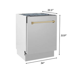 ZLINE - Autograph Edition 24" 3rd Rack Top Control Tall Tub Dishwasher in Stainless Steel with Champagne Bronze Handle, 51dBa (DWVZ-304-24-CB)
