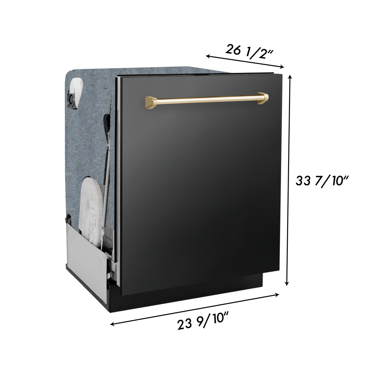 ZLINE - Autograph Edition 24&quot; 3rd Rack Top Touch Control Tall Tub Dishwasher in Black Stainless Steel with Gold Handle, 45dBa (DWMTZ-BS-24-G)