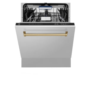 ZLINE - Autograph Edition 24" 3rd Rack Top Control Tall Tub Dishwasher in Stainless Steel with Champagne Bronze Handle, 51dBa (DWVZ-304-24-CB)