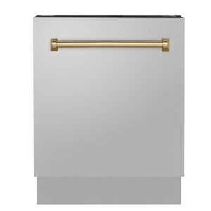 ZLINE - Autograph Edition 24" 3rd Rack Top Control Tall Tub Dishwasher in Stainless Steel with Champagne Bronze Handle, 51dBa (DWVZ-304-24-CB)